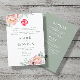 Convite de Casamento Bilingue Vietnamita Peony Son