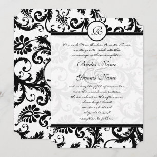 Convite de Casamento Black Damask Swirls com Ponto