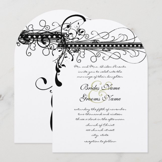Convite de Casamento Black Funky Elegante com Rede (Frente/Verso)