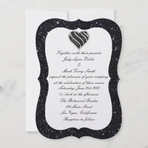 Convite de Casamento Black Glitter Black Heart
