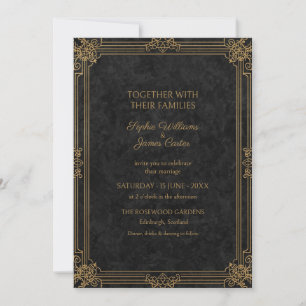 Convite de Casamento Black Gold Gatsby Art Deco
