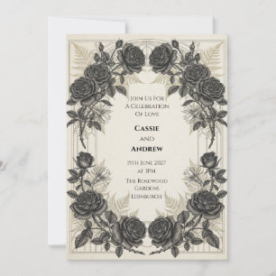 Convite de Casamento Black Rose Gold Fern