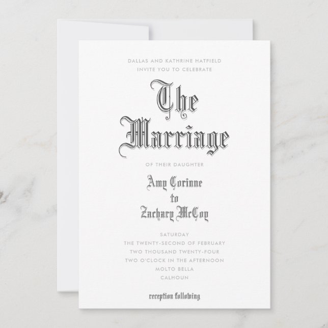 Convite de Casamento Blackletter (Frente)