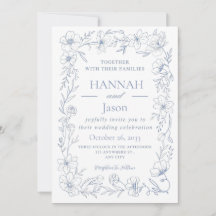 Convite de Casamento Blissful Blue Blooms