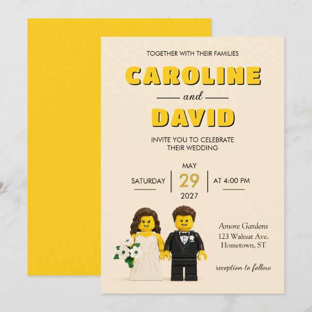 Convite de Casamento Blocos de Construção Brinqued (Frente/Verso)