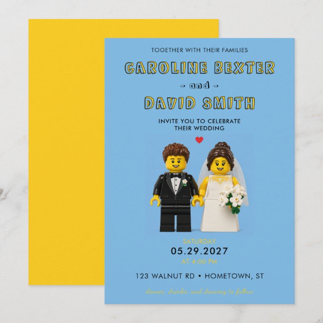 Convite de Casamento Blocos de Construção Clássico (Frente/Verso)
