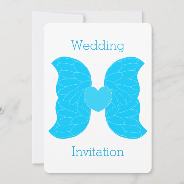 Convite de casamento Blue Angel Wings Heart Design (Frente)