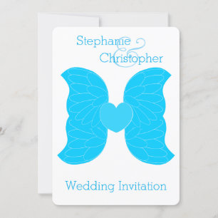 Convite de casamento Blue Angel Wings Heart Design