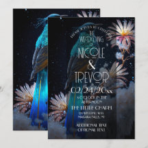 Convite de Casamento Blue Bird Snow Flowers