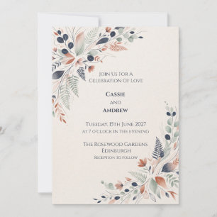 Convite de Casamento Blue Coral Floral Corner