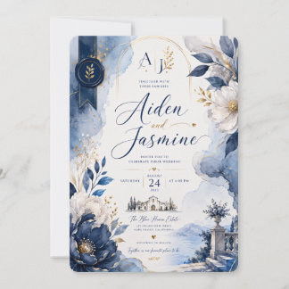 Convite de Casamento Blue Elegance