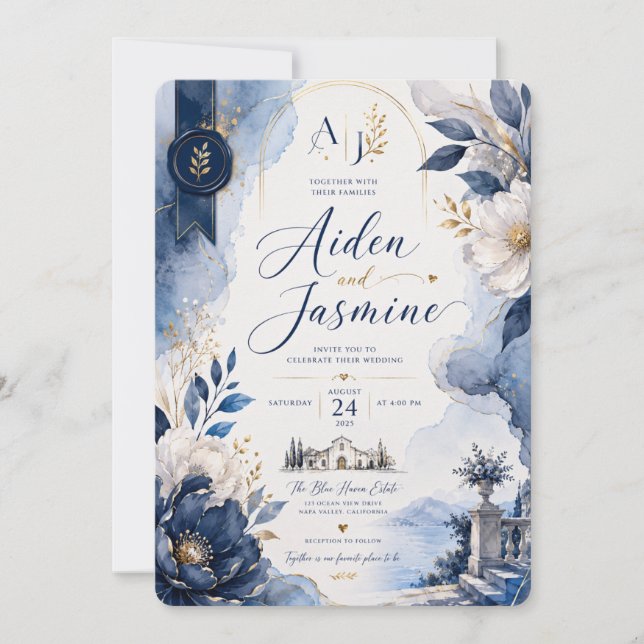 Convite de Casamento Blue Elegance (Frente)