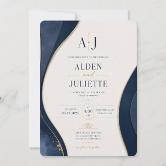 Convite de Casamento Blue Elegance Royal Wave | Az