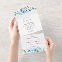 Convite de Casamento Blue Floral Greenery Tudo em
