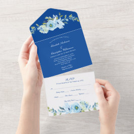 Convite de Casamento Blue Floral Greenery Tudo em