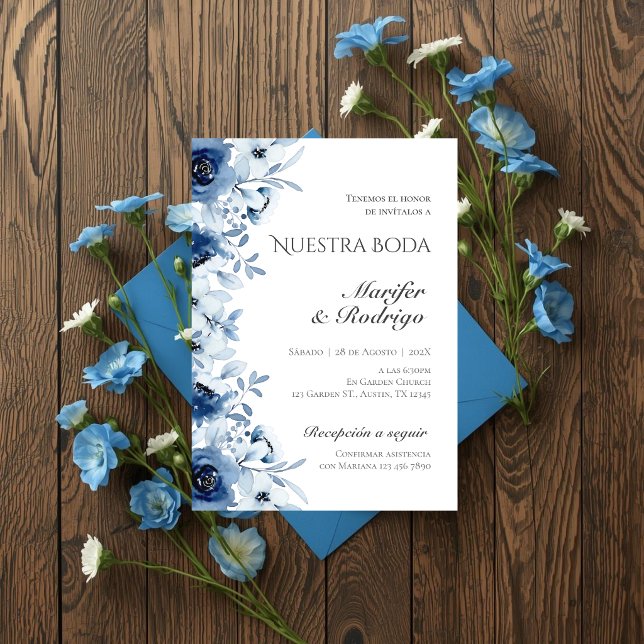 convite de casamento Blue Flores (Criador carregado)