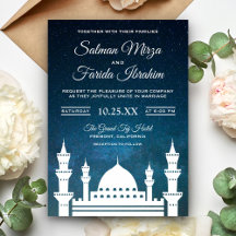 Convite de Casamento Blue Galaxy Islamic Mosque