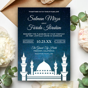 Convite de Casamento Blue Galaxy Islamic Mosque