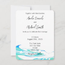 Convite de Casamento Blue & Green Wave