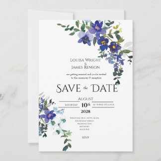 Convite de casamento Blue Orchid Save the Date