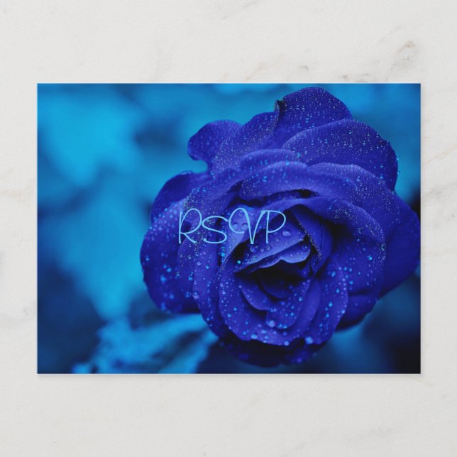 Convite de Casamento Blue Rose com RSVP com Foto e (Frente)