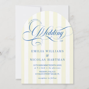 Convite de Casamento Blue Script com Listras Amare