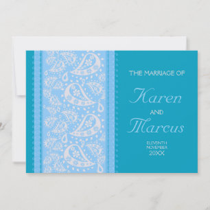 Convite de Casamento Blue Spice Paisley 5x7