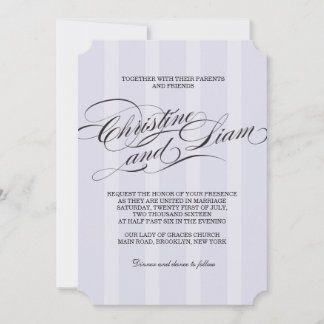 Convite de Casamento Blue Stripes Flourish Script