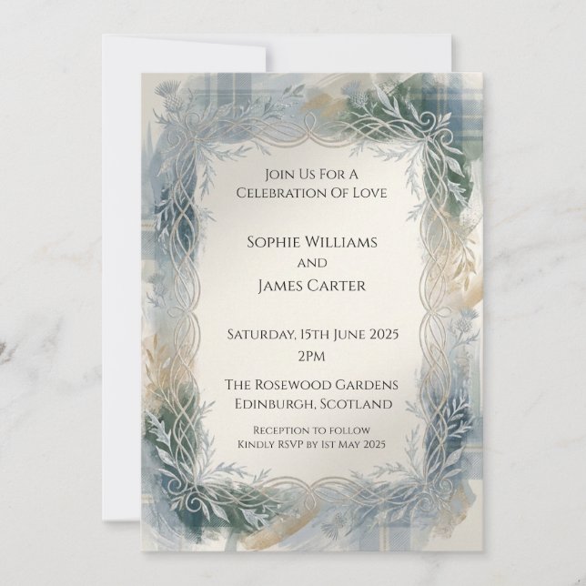 Convite de Casamento Blue Tartan (Frente)