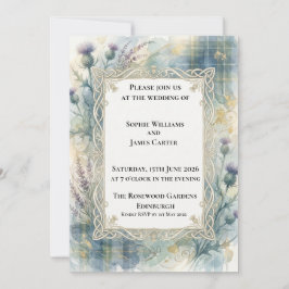 Convite de Casamento Blue Tartan Thistle