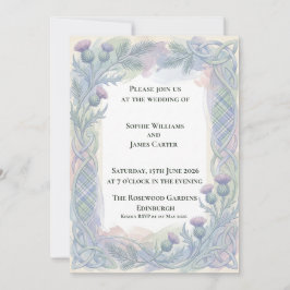 Convite de Casamento Blue Tartan Thistle Celta