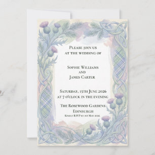 Convite de Casamento Blue Tartan Thistle Celta