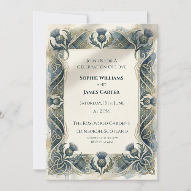 Convite de Casamento Blue Thistle Art Nouveau (Frente)