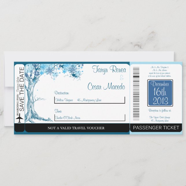 Convite de Casamento Blue Tree / Snowf Boarding Pa (Frente)