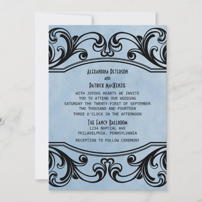 Convite de casamento Blue Vintage Swirls (Frente)