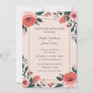 Convite de Casamento Blush Coral Poppy Gold