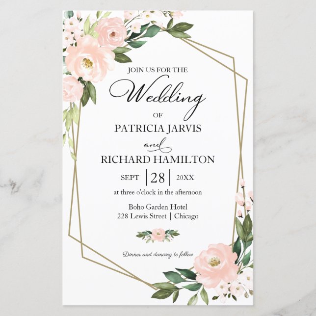 Convite de Casamento Blush Floral Orçamento 5.5x8. (Frente)