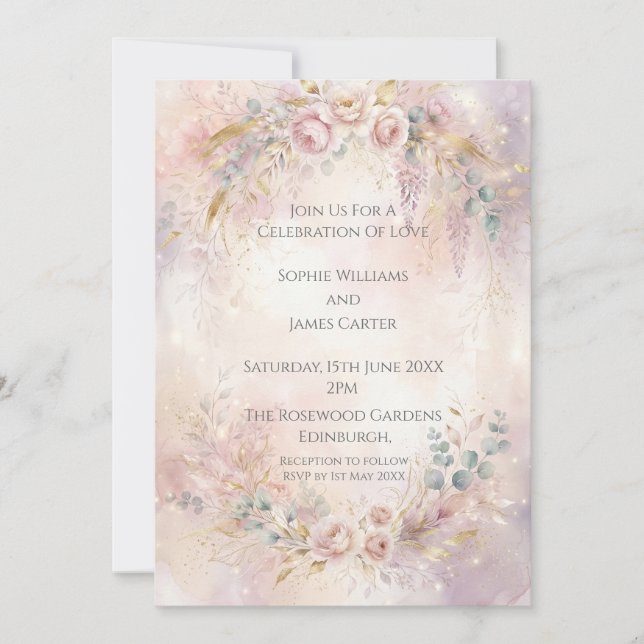 Convite de Casamento Blush Floral Romance (Frente)