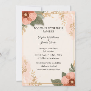 Convite de Casamento Blush Peach Poppy Gold