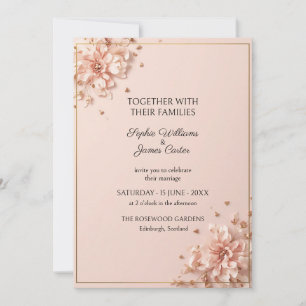 Convite de Casamento Blush Pink Floral Gold Frame