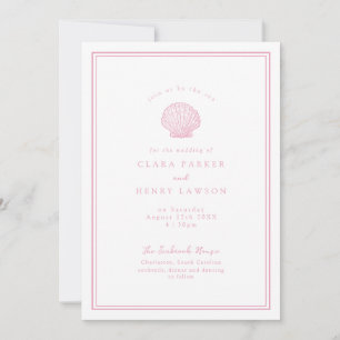 Convite de Casamento Blush Pink Seashell Costeiro
