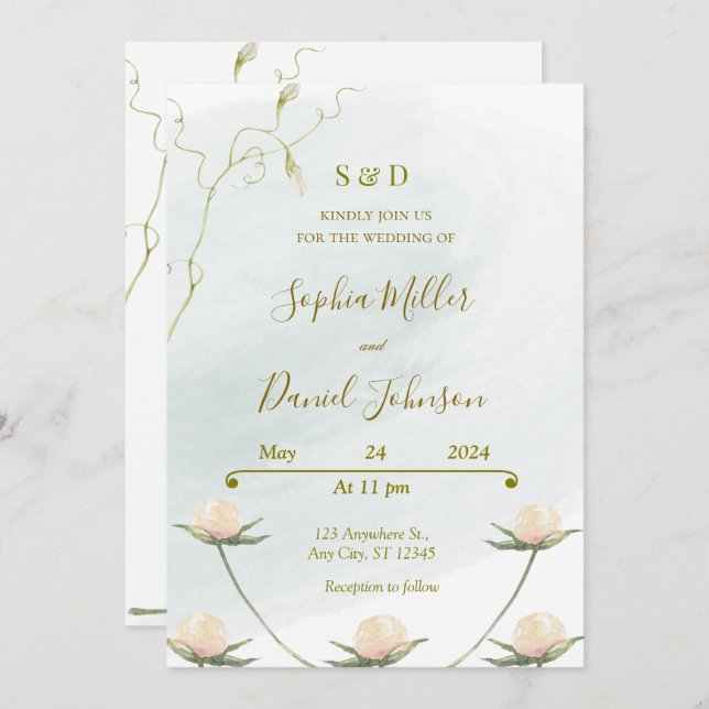 Convite de casamento Blush Rosa (Frente/Verso)