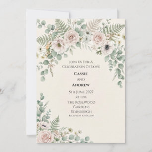 Convite de Casamento Blush Rosa Marfim Eucalipto S