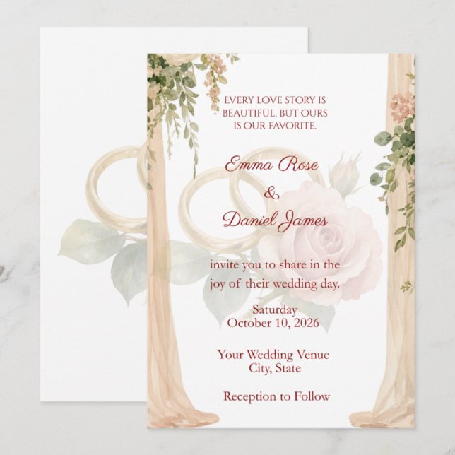 Convite de Casamento Blush Rose & Draped Floral |  (Frente/Verso)