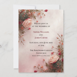 Convite de Casamento Blush Rose   Floral Romântico