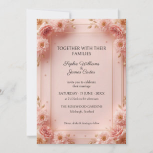 Convite de Casamento Blush Rose Gold Floral Frame