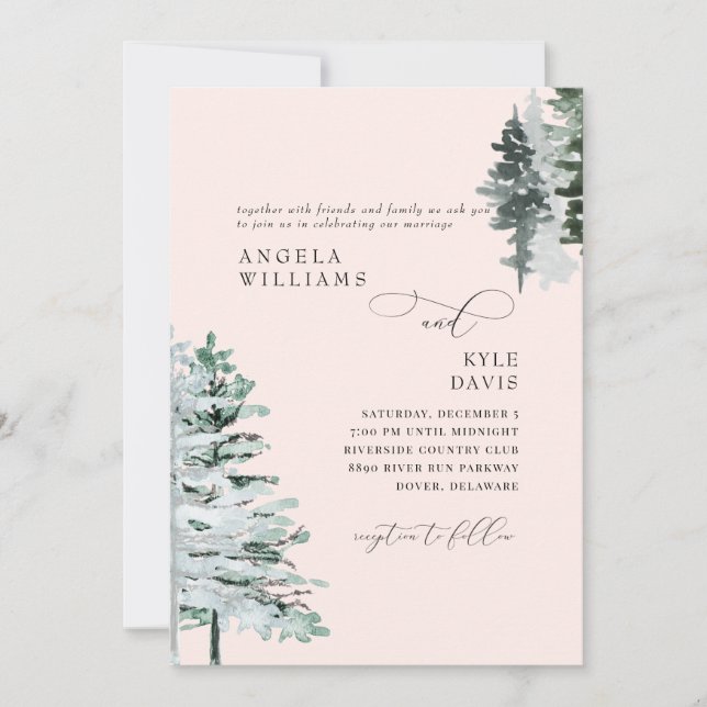 Convite de Casamento Blush Winter Woodland (Frente)