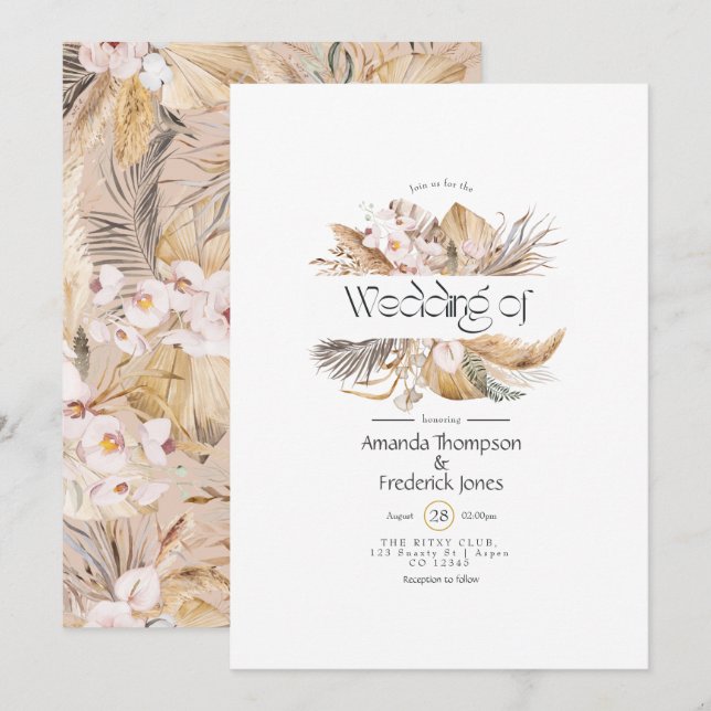 Convite de Casamento Boêmio Aquarela (Frente/Verso)
