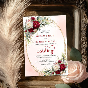 Convite de Casamento Boêmio Burgundy Chic Floral