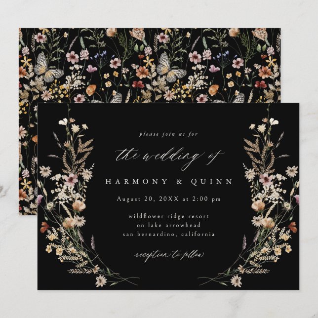 Convite de Casamento Boêmio Flor Silvestre Tempera (Frente/Verso)